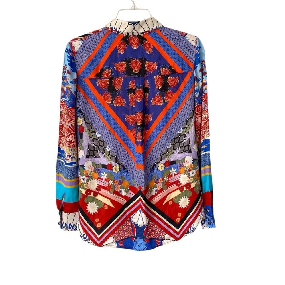 Pinko Casper Button Down Blouse size 2 Red Blue Print Long Sleeve - Picture 5 of 12